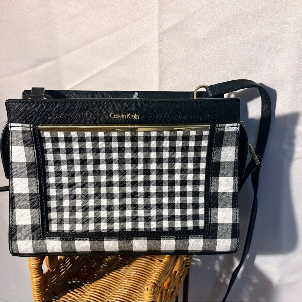 Calvin Klein Black and White Vintage Gingham Crossbody Bag